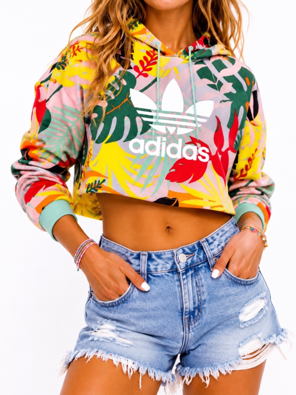 Adidas Originals Tropical Floral Cropped Hoodie XS - Picture 2 of 8
